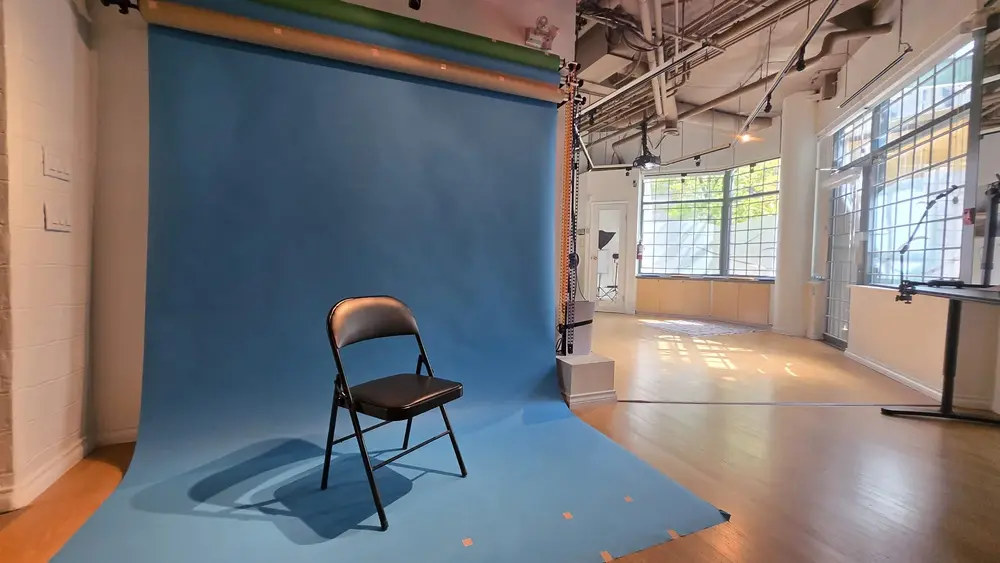 Blue seamless backdrop for portrait, family and professional photo sessions in Vancouver