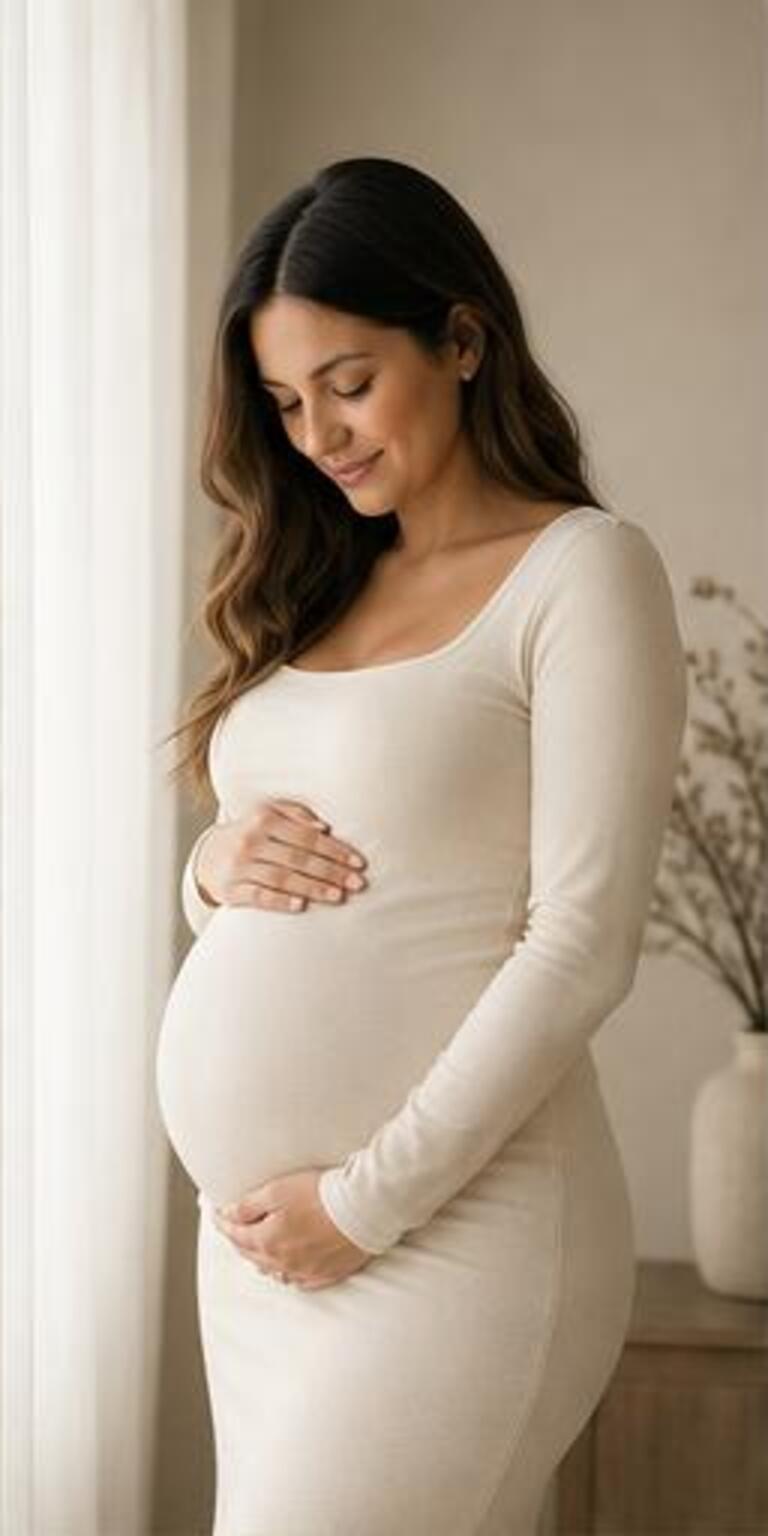 Month 4 — Growing, illustrative maternity portrait journey concept