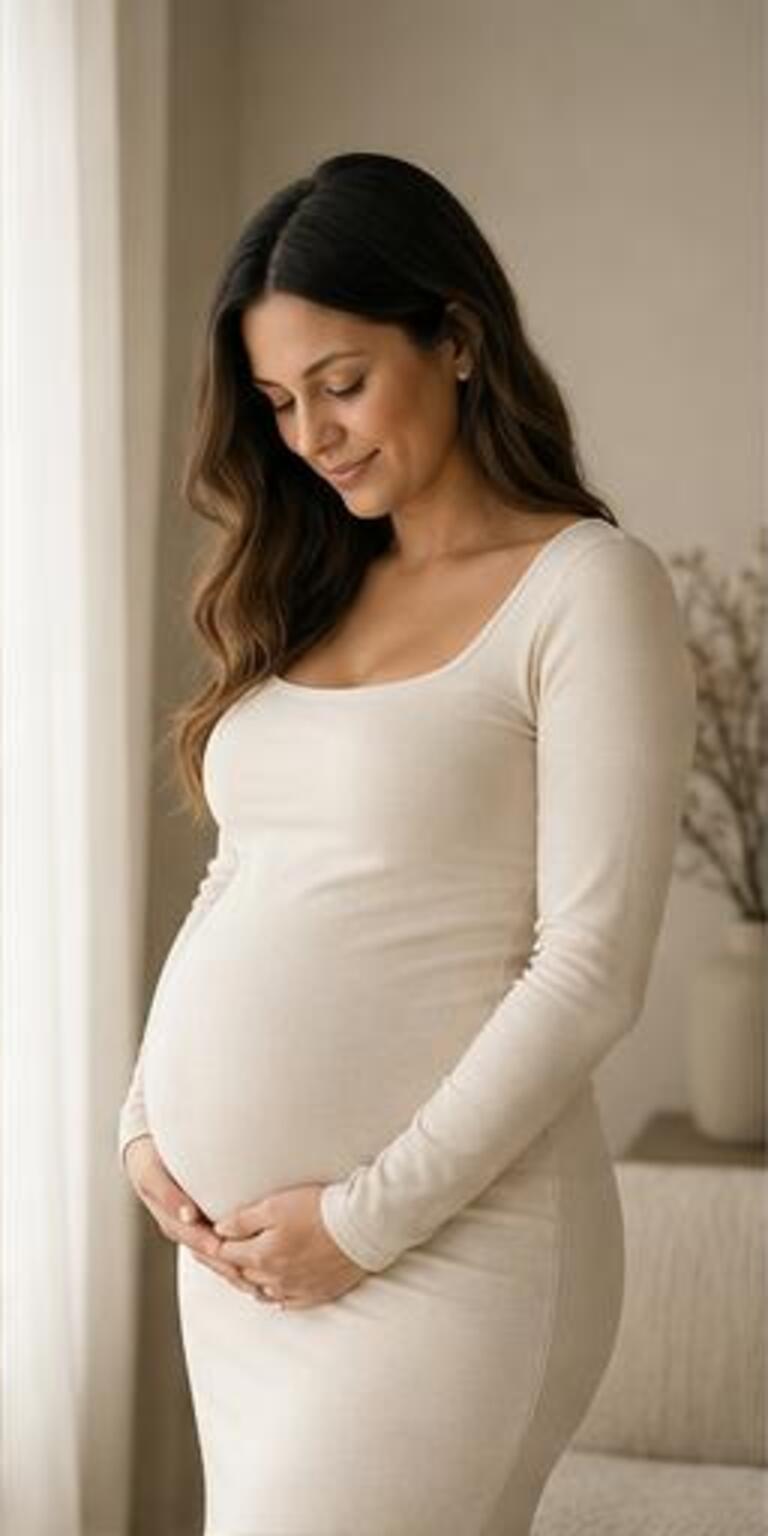 Month 5 — Halfway There, illustrative maternity portrait journey concept
