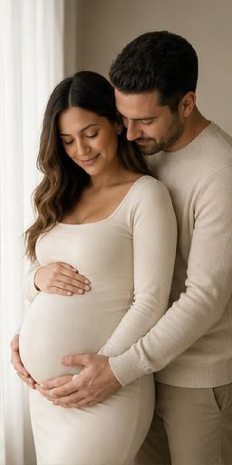 Month 6 — The Connection, illustrative maternity portrait journey concept